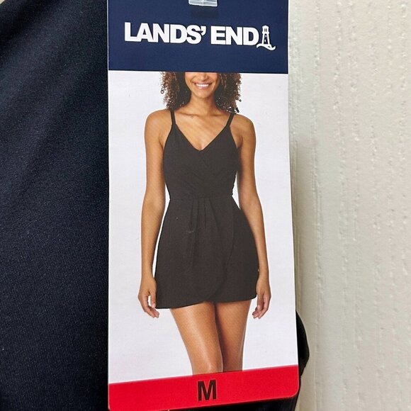 New Lands' End One Piece Swimsuit Size M Black Tulip Wrap Swim Dress Feminine - Picture 1 of 15
